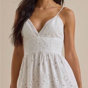 Altar'd State White Eyelet V-Neck Spaghetti Strap Dress
